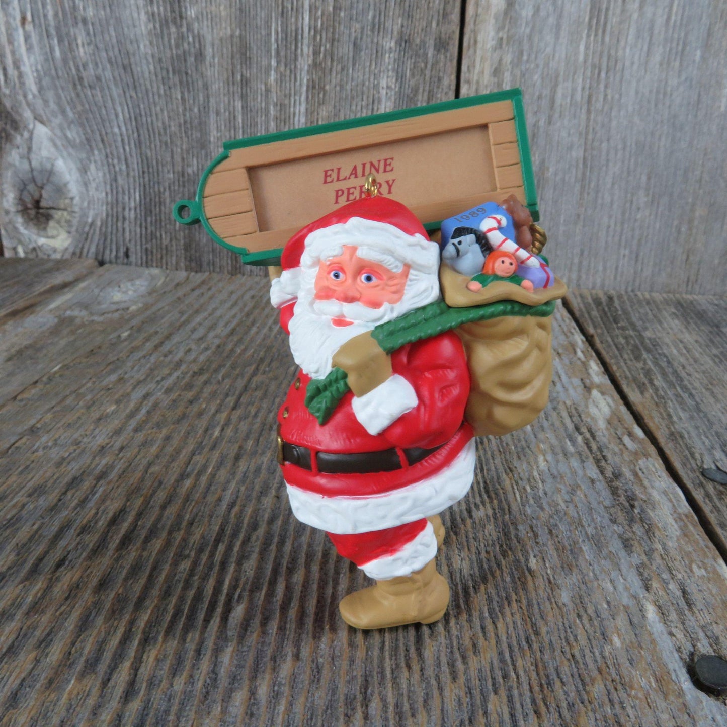 Vintage Visit From Santa Ornament Sled Personalized Hallmark 1989 Christmas Collector's Club