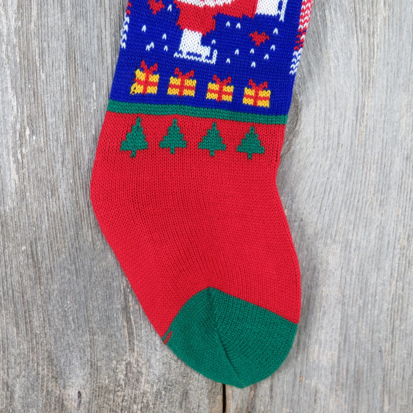 Vintage Santa Claus Knit Stocking Ice Skates Papel Hearts Christmas Cream Blue Red White Green