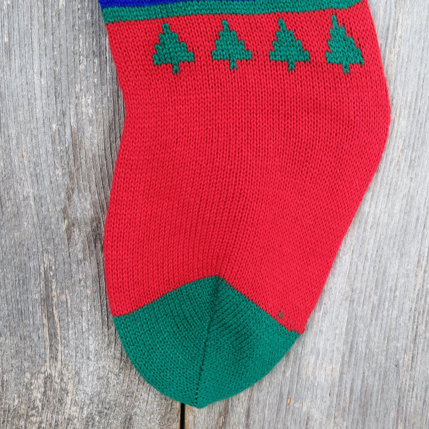 Vintage Santa Claus Knit Stocking Ice Skates Papel Hearts Christmas Cream Blue Red White Green