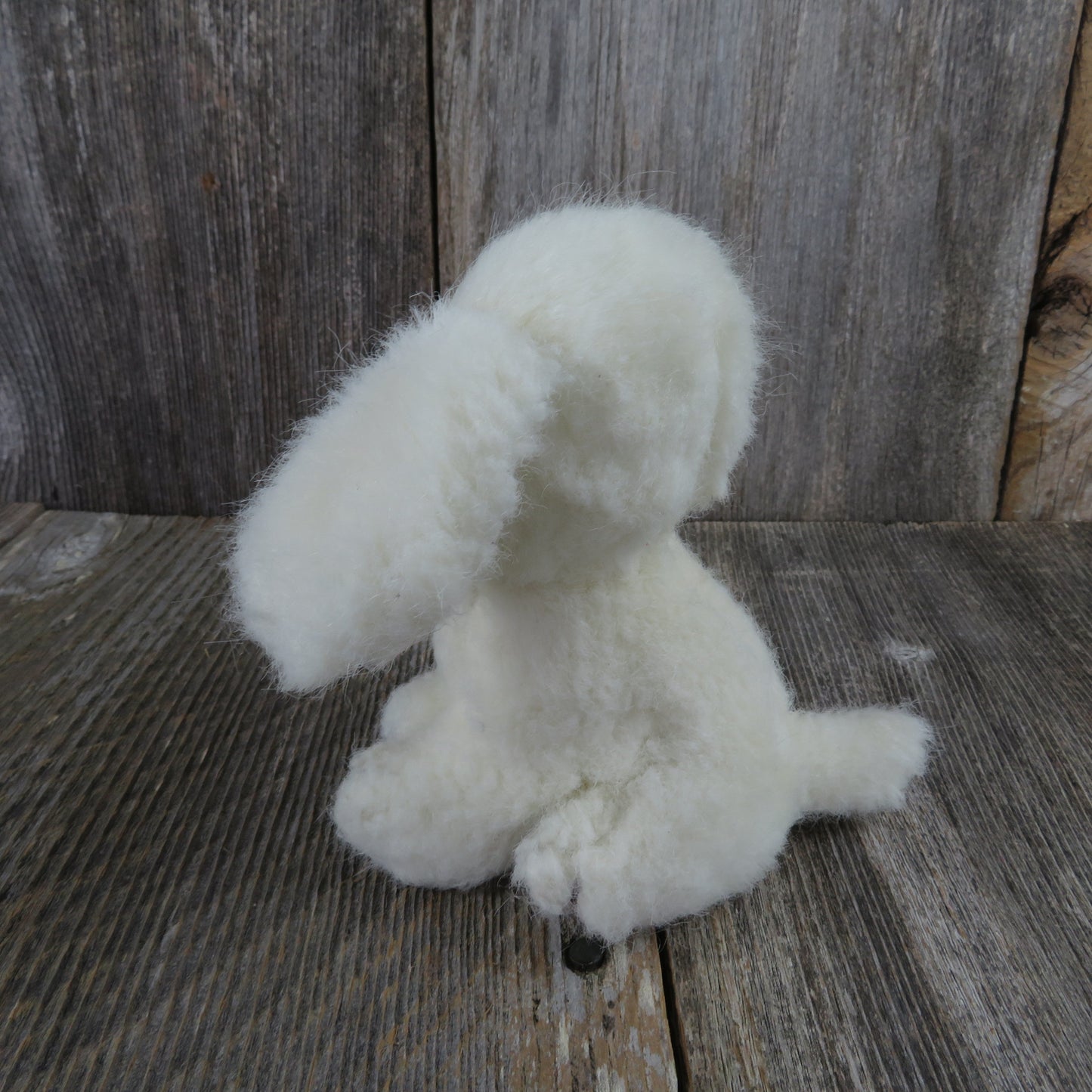 Vintage Dog Puppy Plush White Coarse Fur Flocked Nose Russ Stuffed Animal Mini Small