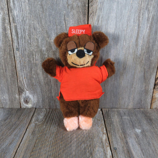 Vintage Sleepy Teddy Bear Plush Orange Pajama Shirt Night Cap Stuffed Animal Felt Eyes