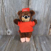 Load image into Gallery viewer, Vintage Sleepy Teddy Bear Plush Orange Pajama Shirt Night Cap Stuffed Animal Felt Eyes