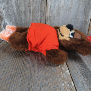 Vintage Sleepy Teddy Bear Plush Orange Pajama Shirt Night Cap Stuffed Animal Felt Eyes