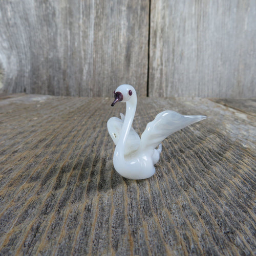 Glass Swan Bird Figurine Miniature White Figure Wings Spread Goose