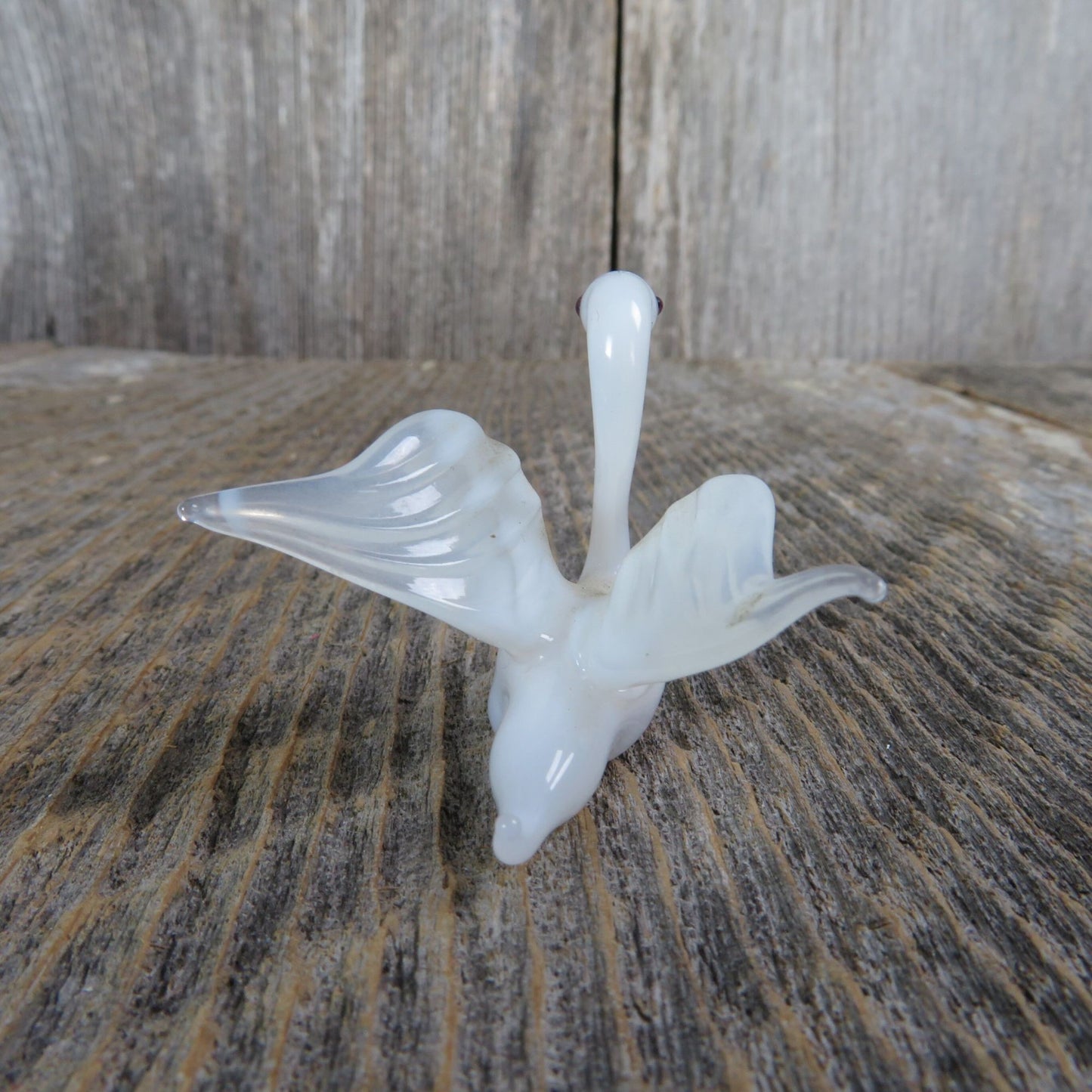 Glass Swan Bird Figurine Miniature White Figure Wings Spread Goose