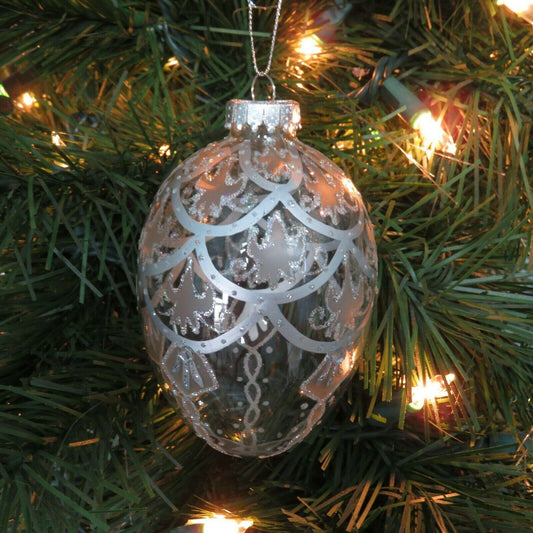 Glass Egg Drop Ornament Clear Silver Glitter Department 56 Christmas