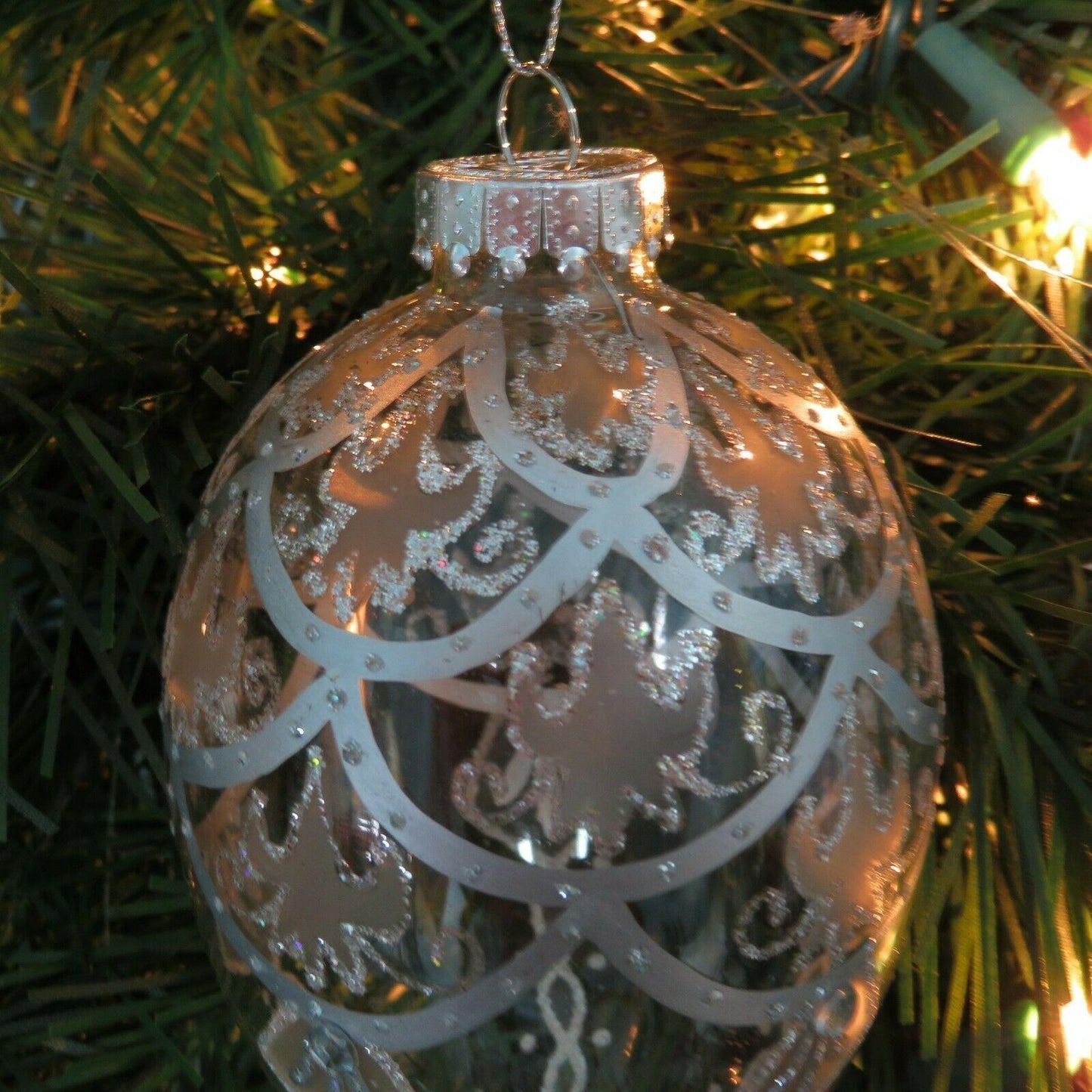 Glass Egg Drop Ornament Clear Silver Glitter Department 56 Christmas