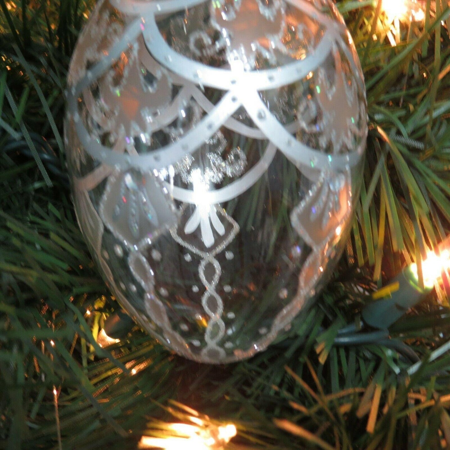 Glass Egg Drop Ornament Clear Silver Glitter Department 56 Christmas