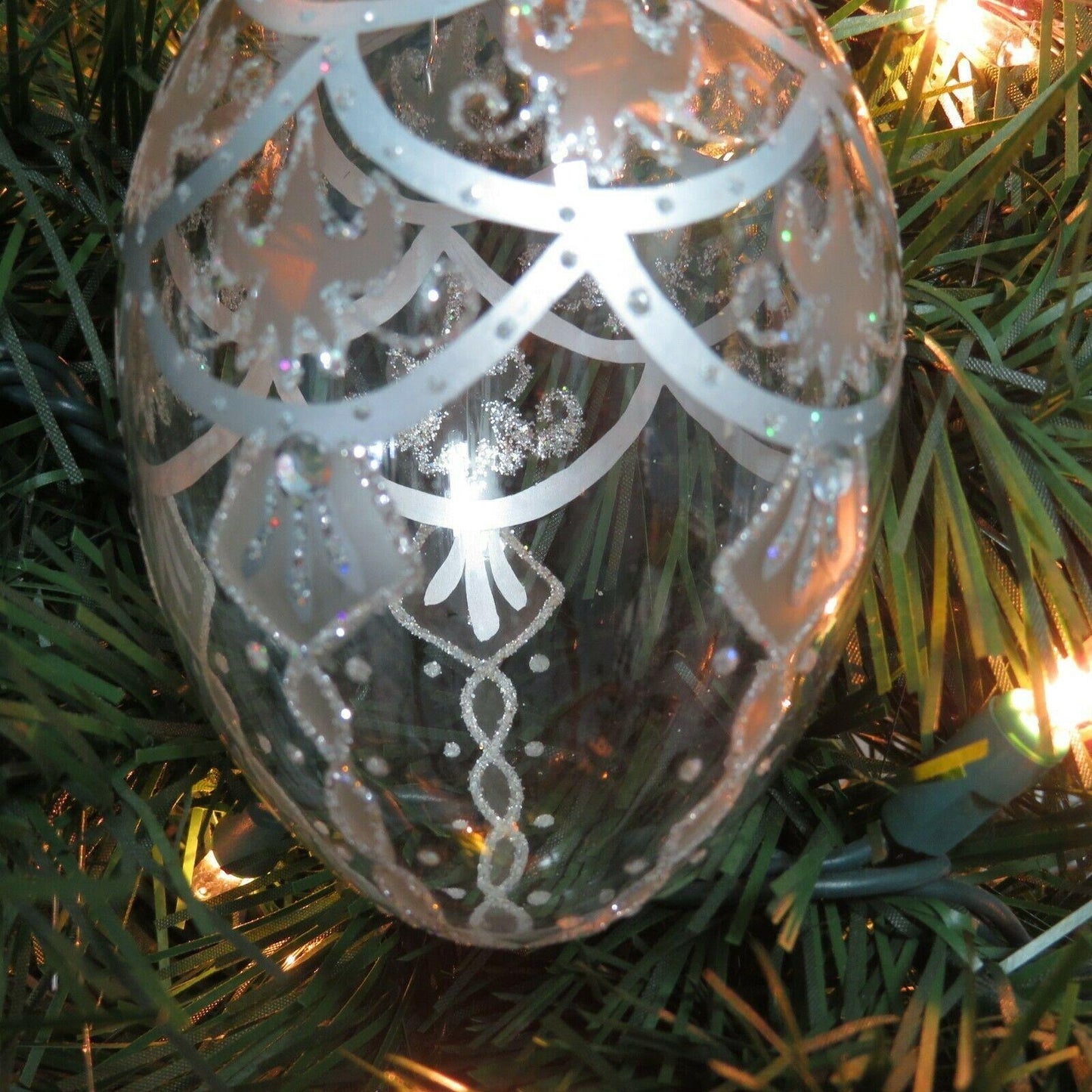 Glass Egg Drop Ornament Clear Silver Glitter Department 56 Christmas