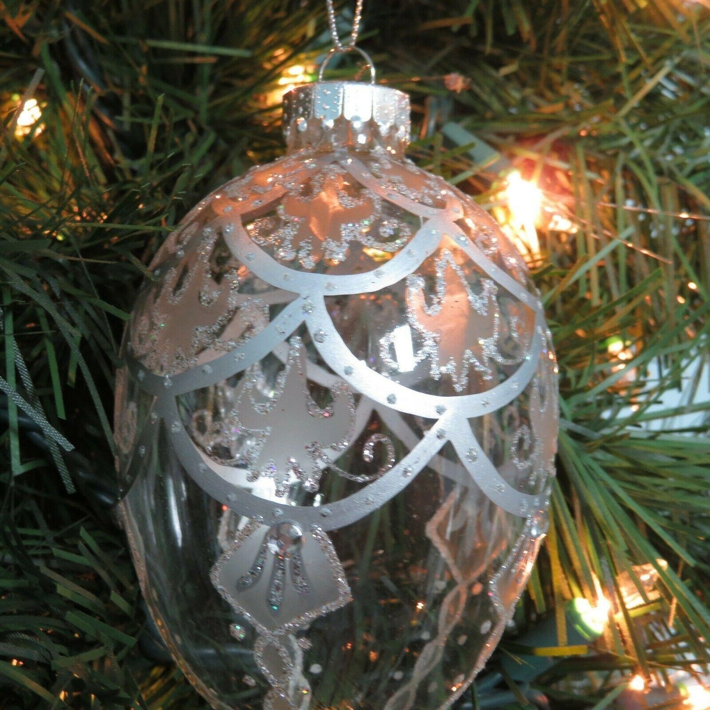 Glass Egg Drop Ornament Clear Silver Glitter Department 56 Christmas