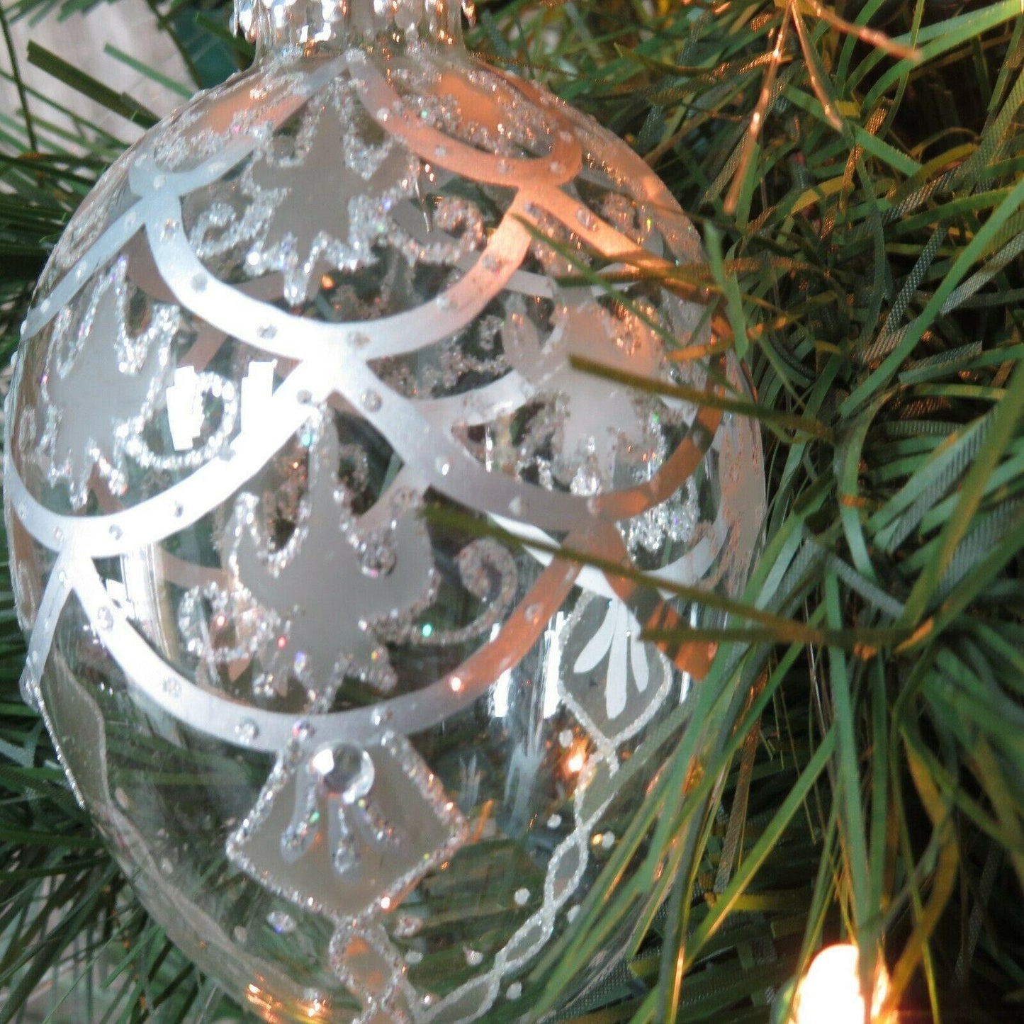 Glass Egg Drop Ornament Clear Silver Glitter Department 56 Christmas