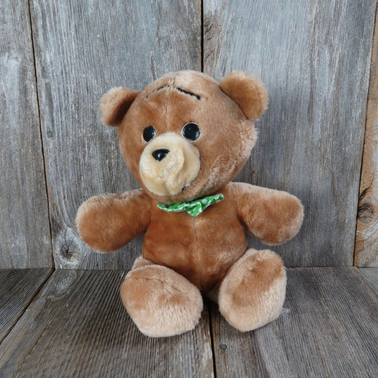 Vintage Teddy Bear Plush Green Bow Tie Stuffed Animal Fair Polka Dot - At Grandma's Table