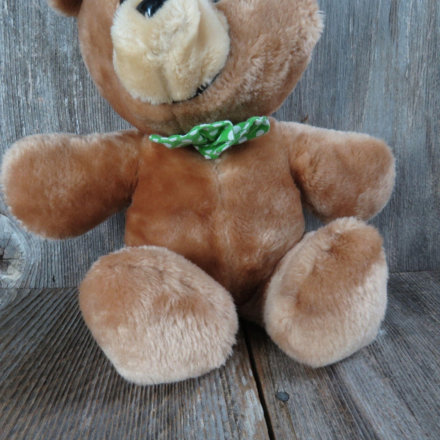 Vintage Teddy Bear Plush Green Bow Tie Stuffed Animal Fair Polka Dot