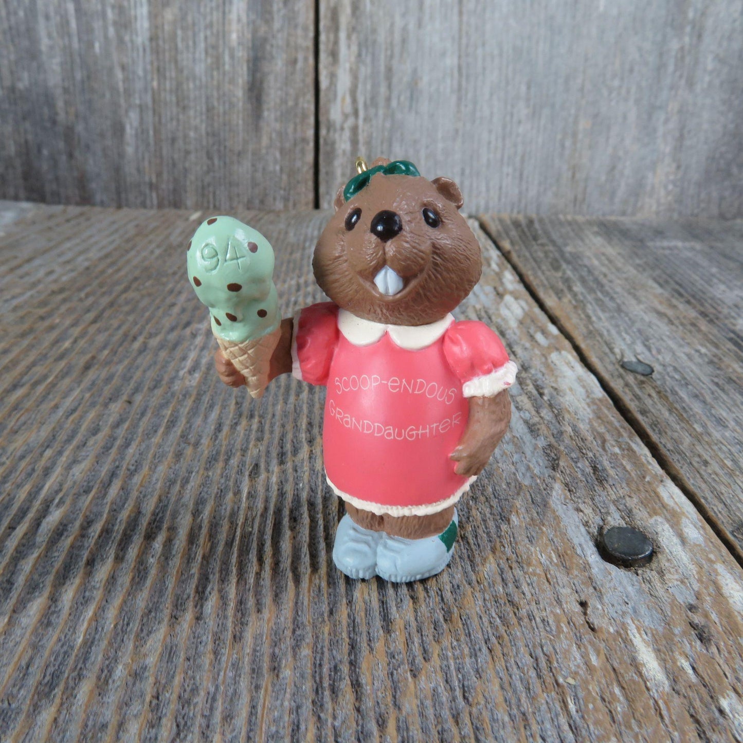 Vintage Beaver Girl with Ice Cream Ornament Scoop-Endous Granddaughter Hallmark 1994