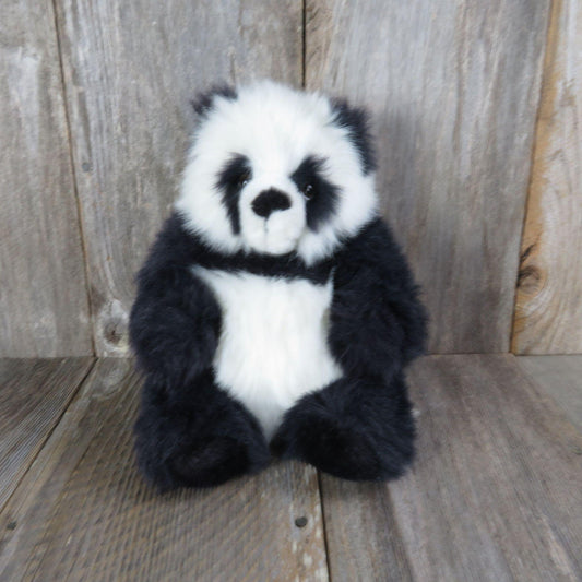 Vintage Panda Bear Plush Sitting Stuffed Animal White Black  American Wego