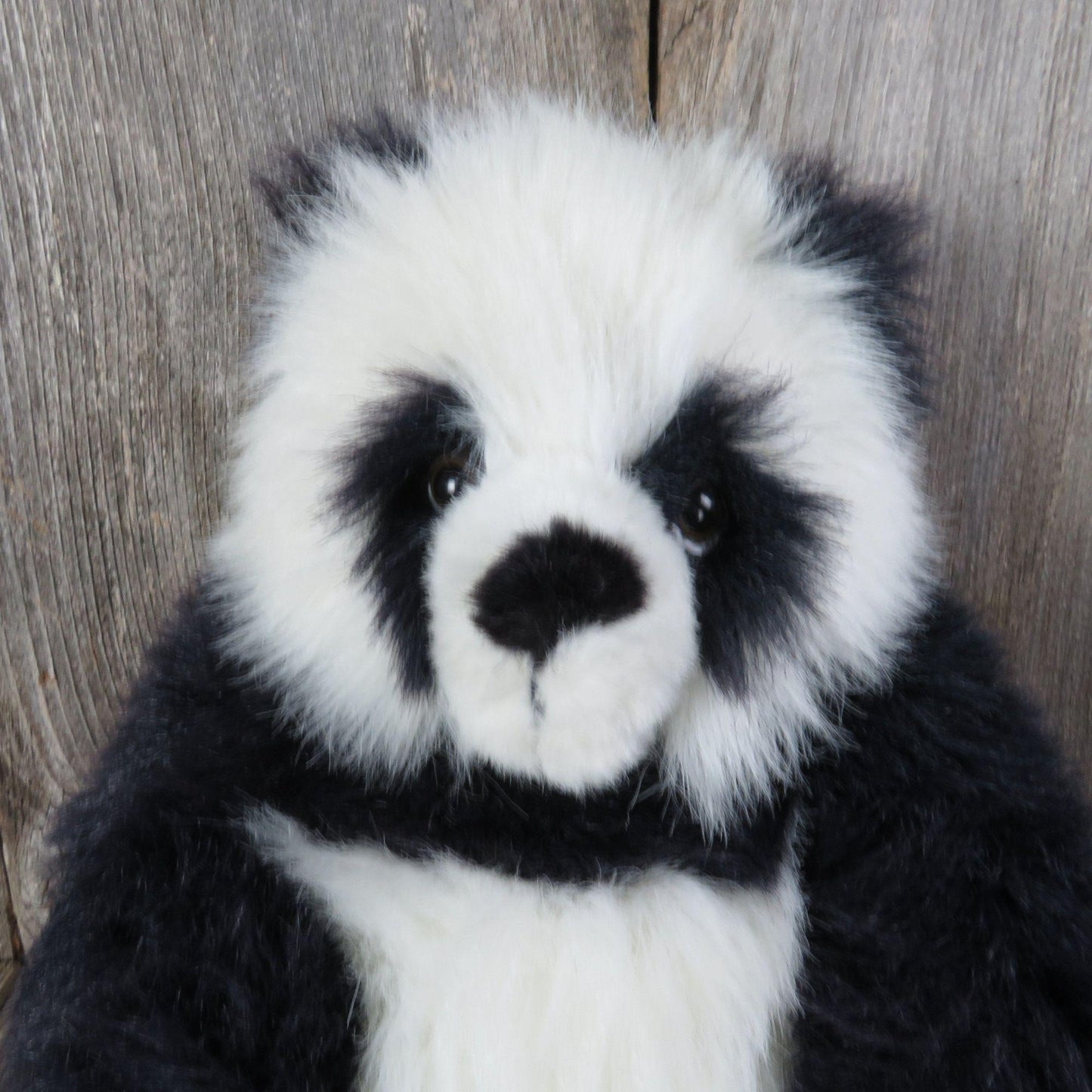 Vintage Panda Bear Plush Sitting Stuffed Animal White Black  American Wego