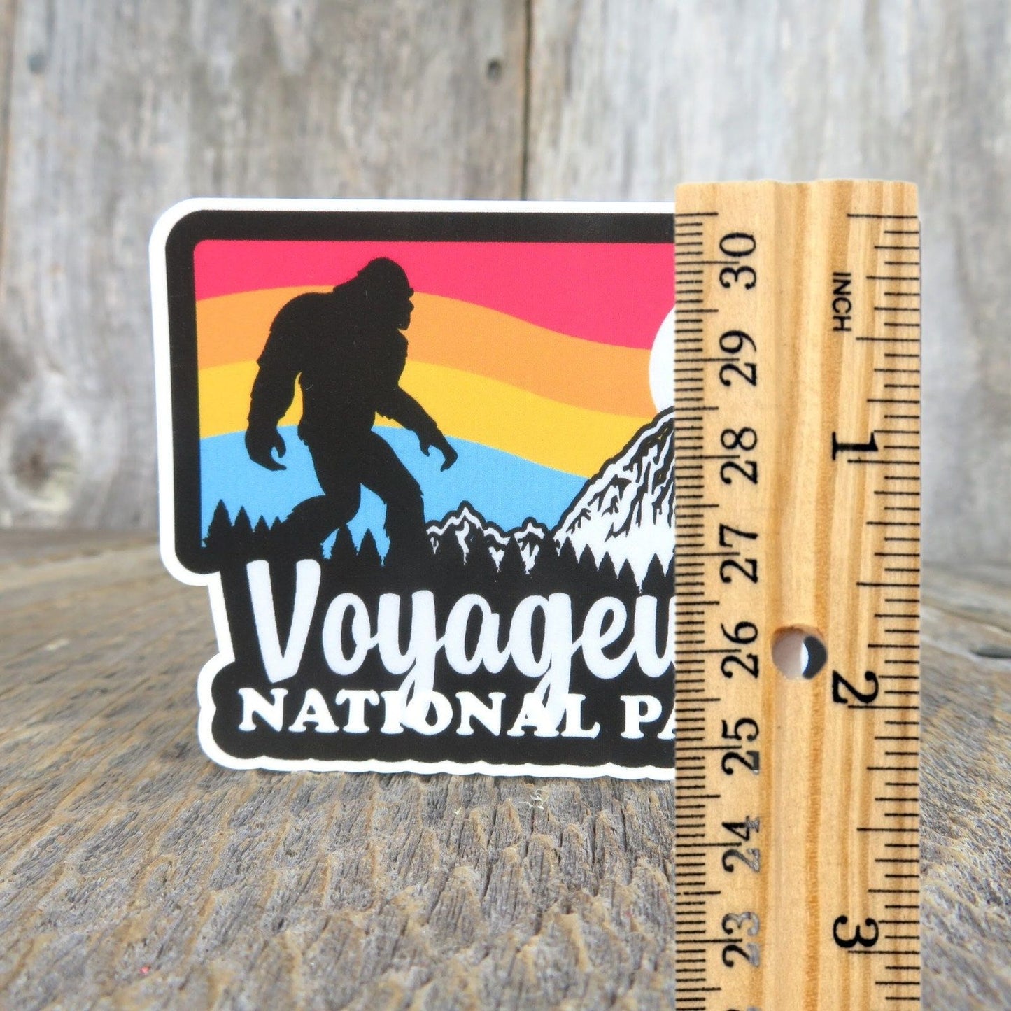 Voyageurs National Park Minnesota Sticker Bigfoot Retro Sunset Mountain Souvenir Waterproof