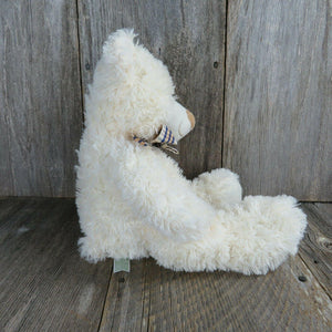 White Teddy Bear Plush Brown Plaid Bow Plush Hamerbest Fuzzy Cream Colored