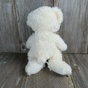 White Teddy Bear Plush Brown Plaid Bow Plush Hamerbest Fuzzy Cream Colored