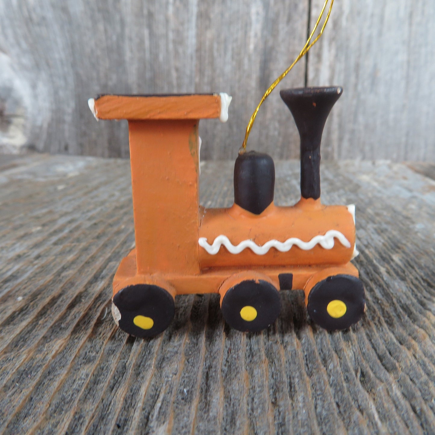 Vintage Train Wood Ornament Brown Tan Engine Wooden Choo Choo Christmas Candy Train