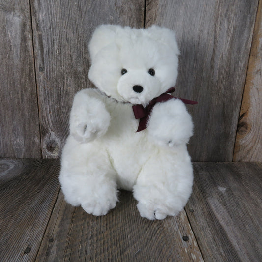 Vintage Teddy Bear Plush Sitting White Begging American Wego 19 inches Stuffed Animal Maroon