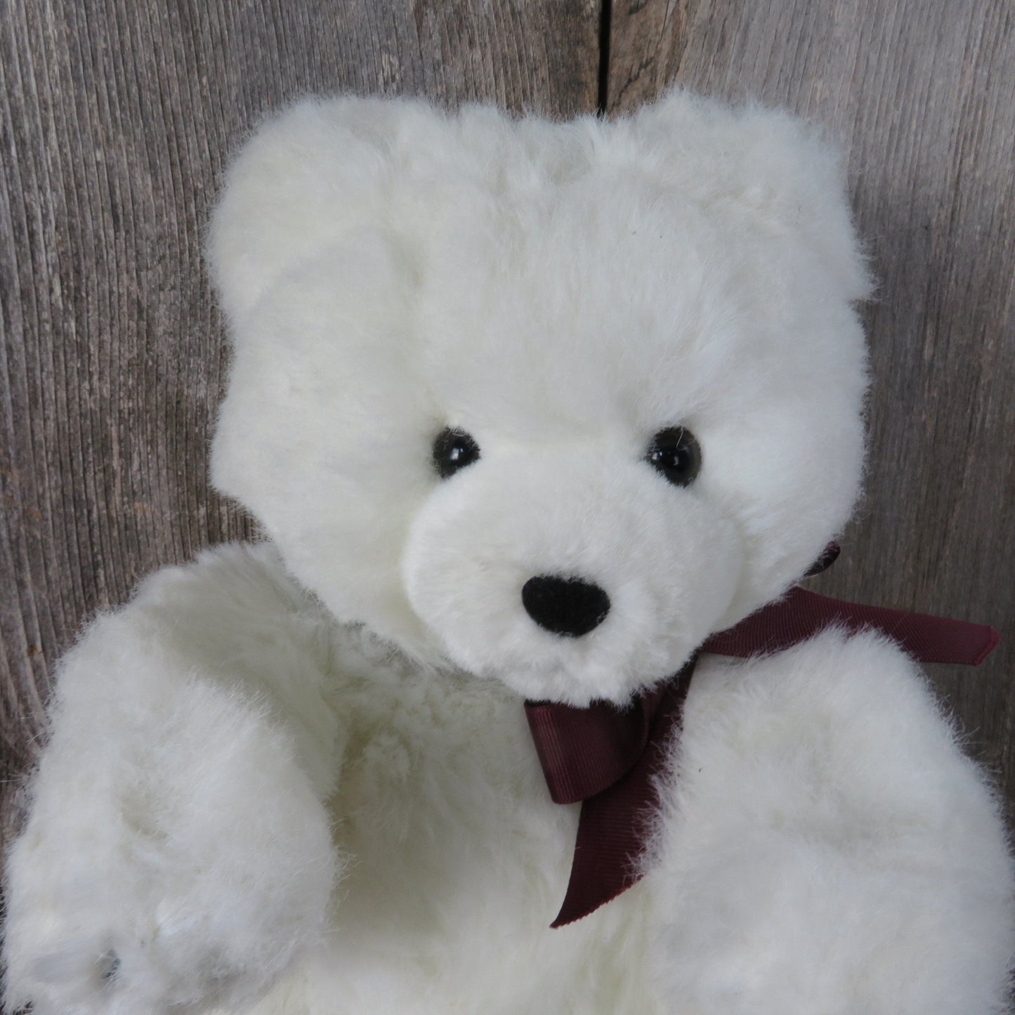 Vintage Teddy Bear Plush Sitting White Begging American Wego 19 inches Stuffed Animal Maroon