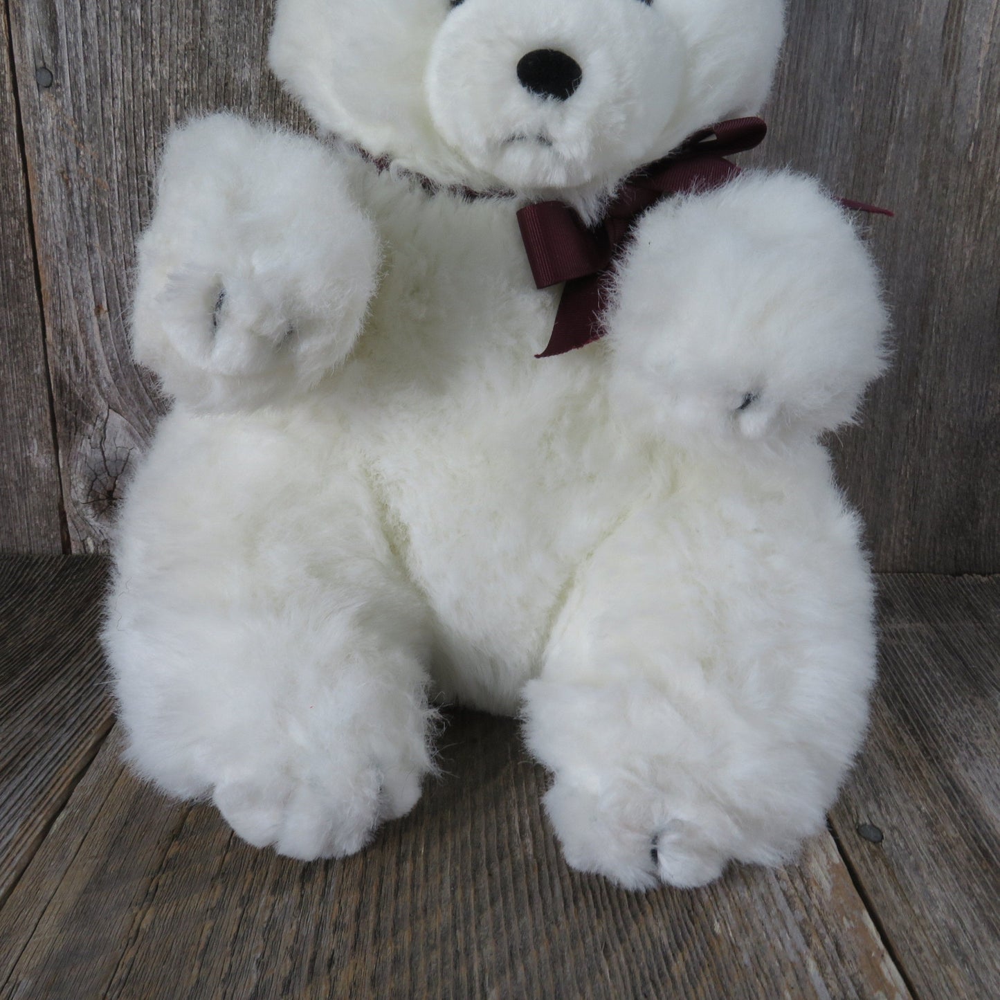 Vintage Teddy Bear Plush Sitting White Begging American Wego 19 inches Stuffed Animal Maroon