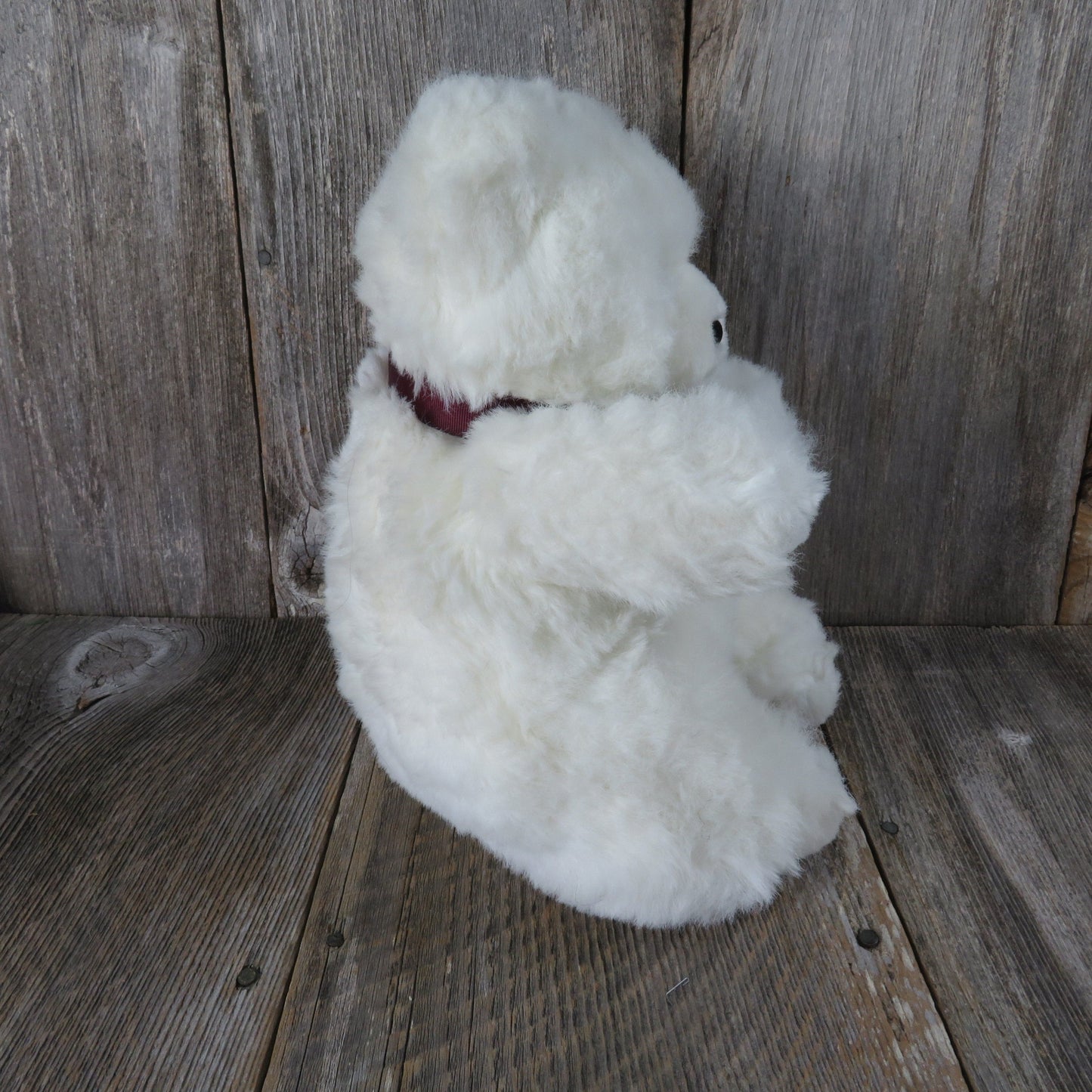 Vintage Teddy Bear Plush Sitting White Begging American Wego 19 inches Stuffed Animal Maroon