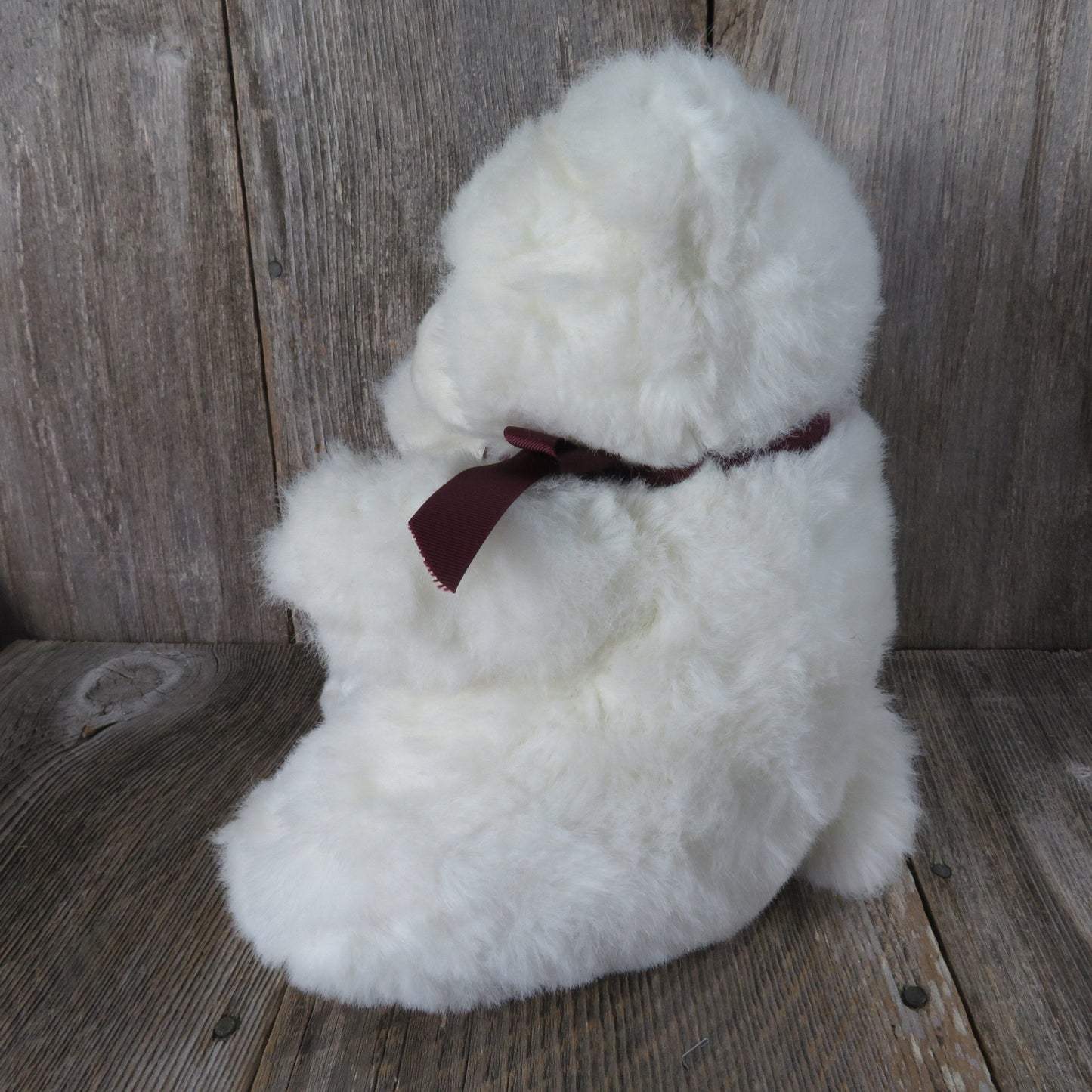 Vintage Teddy Bear Plush Sitting White Begging American Wego 19 inches Stuffed Animal Maroon