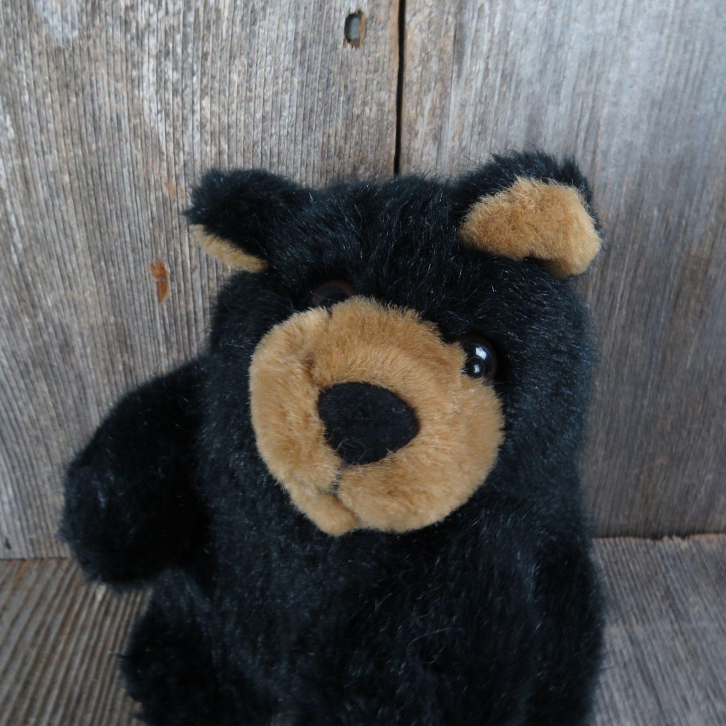 Vintage Black Bear Stuffed Animal Brown Face Plush Flocked Nose