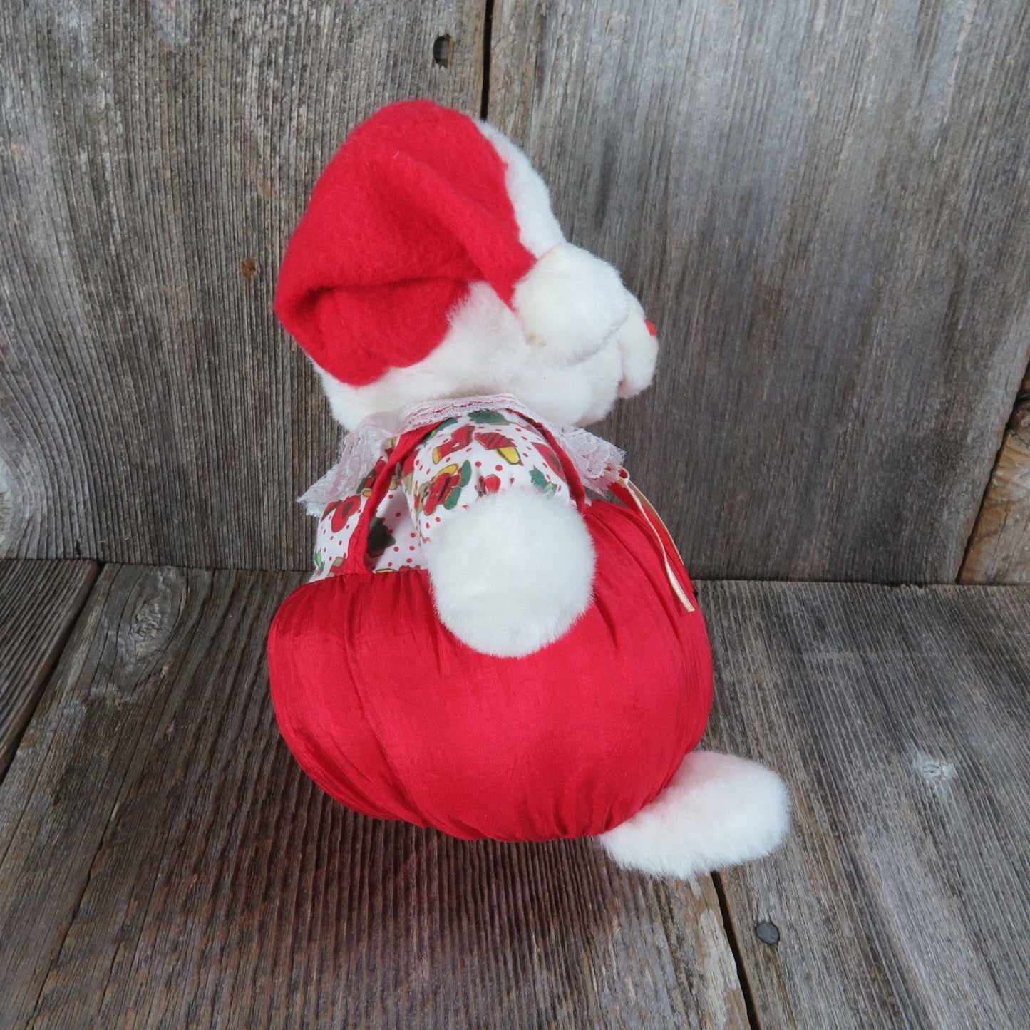 Vintage Puffy Teddy Bear Plush Santa Nylon Santa Hat Silky Stuffed Animal Christmas Winter 1993 Common Wealth