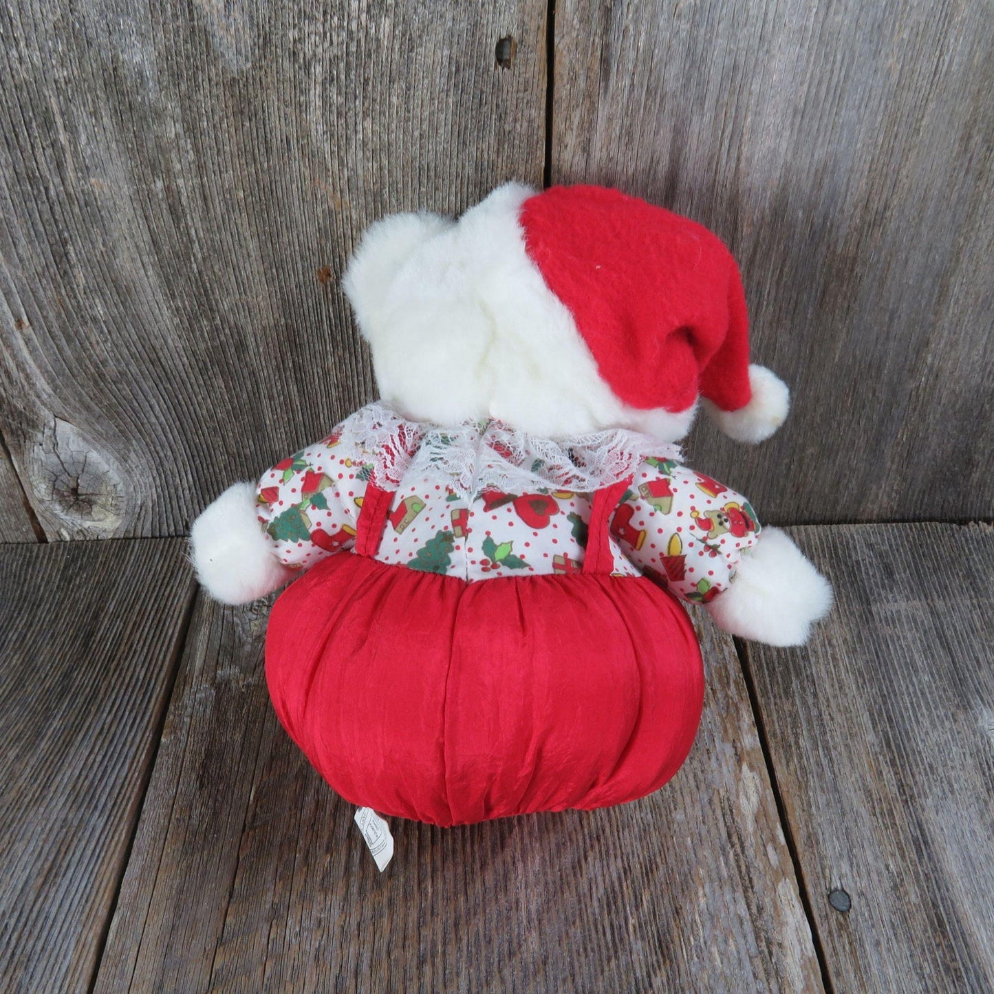 Vintage Puffy Teddy Bear Plush Santa Nylon Santa Hat Silky Stuffed Animal Christmas Winter 1993 Common Wealth