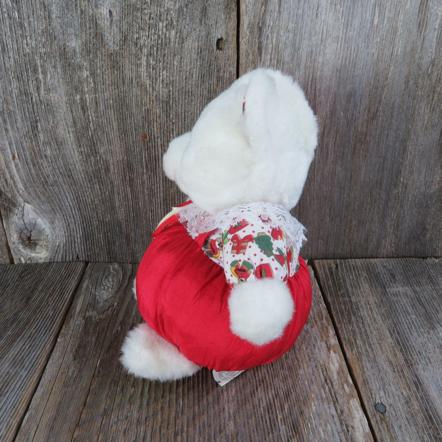 Vintage Puffy Teddy Bear Plush Santa Nylon Santa Hat Silky Stuffed Animal Christmas Winter 1993 Common Wealth