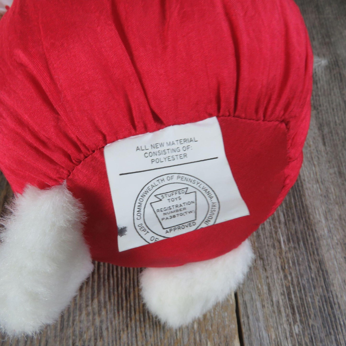 Vintage Puffy Teddy Bear Plush Santa Nylon Santa Hat Silky Stuffed Animal Christmas Winter 1993 Common Wealth