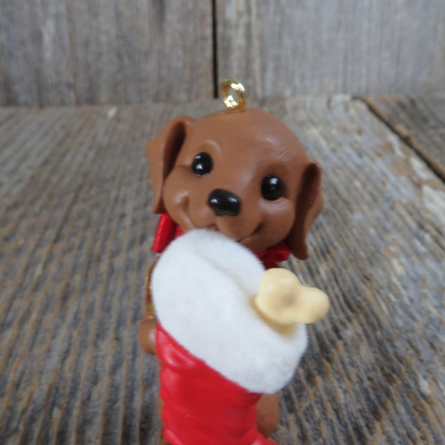Vintage Weiner Dog with Stocking Ornament Dachshund Hallmark Puppy Love 1996 Merry Christmas Keepsake