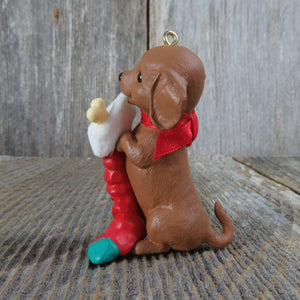 Vintage Weiner Dog with Stocking Ornament Dachshund Hallmark Puppy Love 1996 Merry Christmas Keepsake