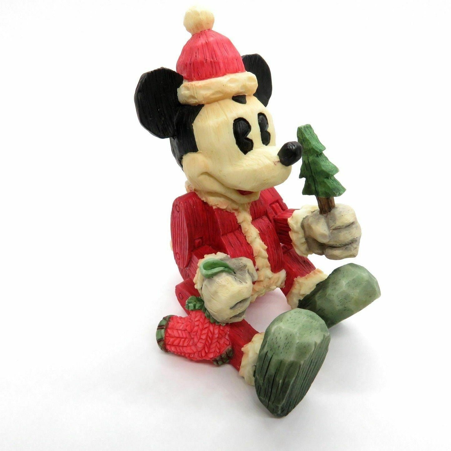 Mickey Mouse Christmas Ornament Wooden Carved Look Enesco Toy Doll Puppet