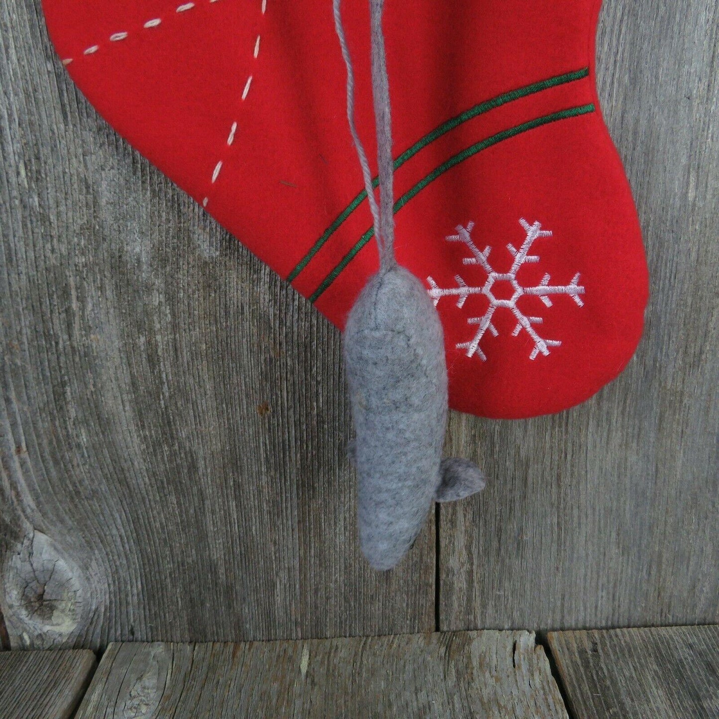 Nice Kitty Christmas Stocking Cat Mouse Fish Bells Fleece Green Red Pet