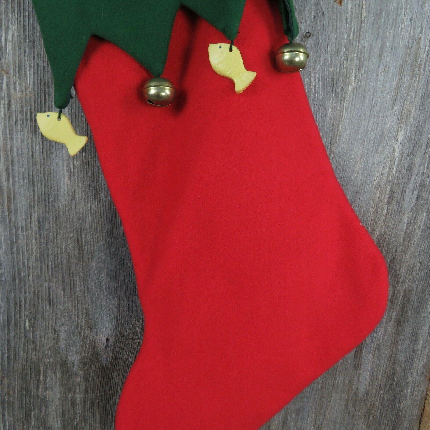 Nice Kitty Christmas Stocking Cat Mouse Fish Bells Fleece Green Red Pet