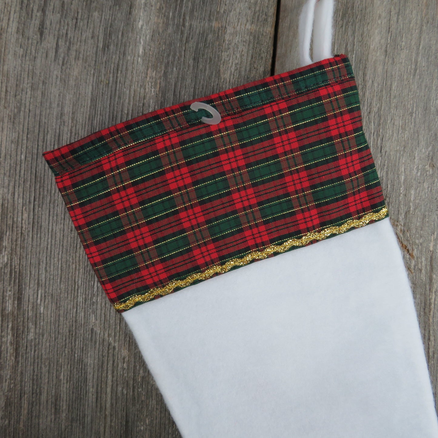 Vintage Teddy Bear and Snowman Plaid Stocking Christmas Santa's Best  White Fuzzy Red Green Fleece Gold Trim