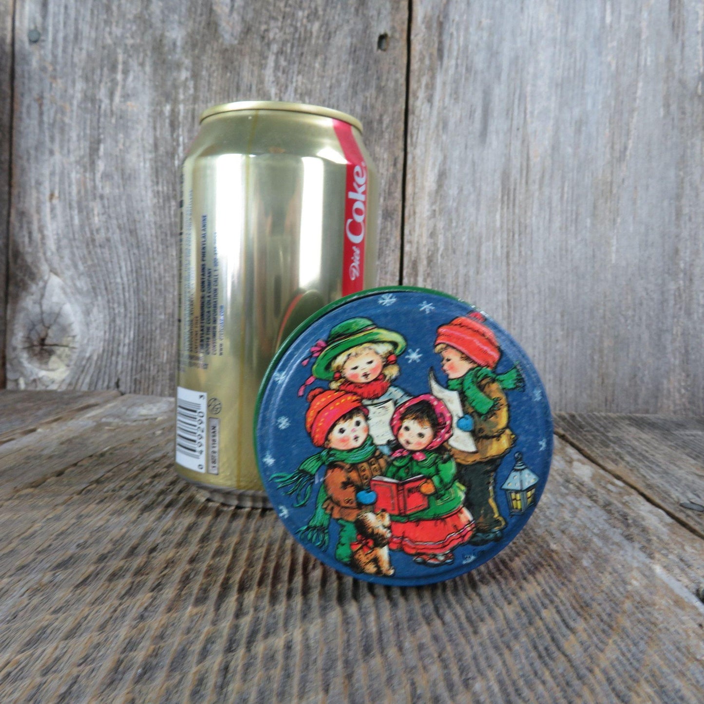 Vintage Christmas Tin Singers Carolers Tiny Candy Potpourri Press Round Metal Trinket Box 1990