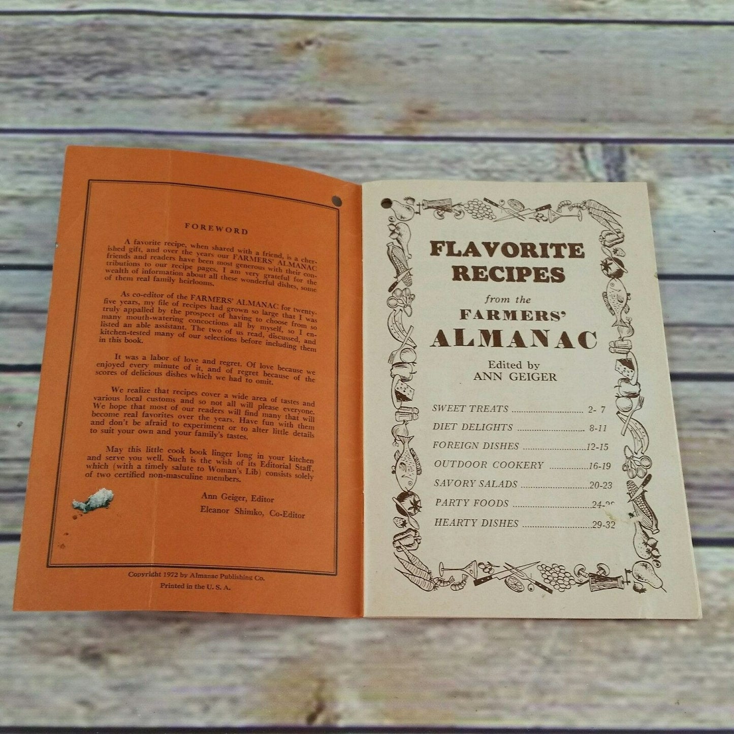 Vintage Cookbook Flavorite Recipes from the Farmers Almanac 1972 Recipes Paperback Booklet Printed in the USA
