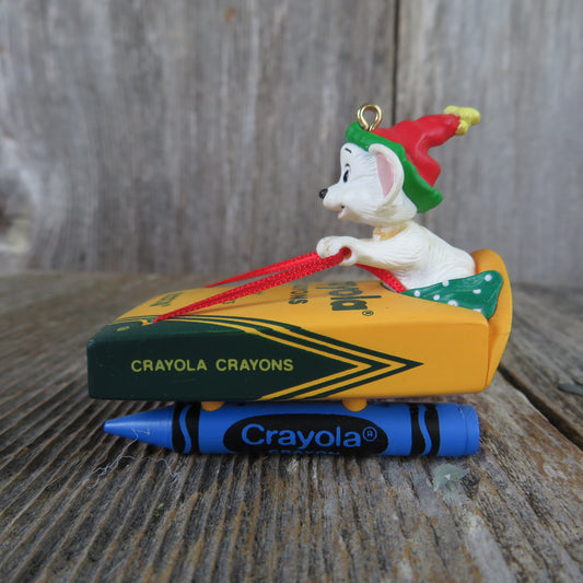 Vintage Crayola Mouse Sled Ornament Hallmark Crayon Mice Ski Snow 1990 Holiday Home Decor Christmas Decor