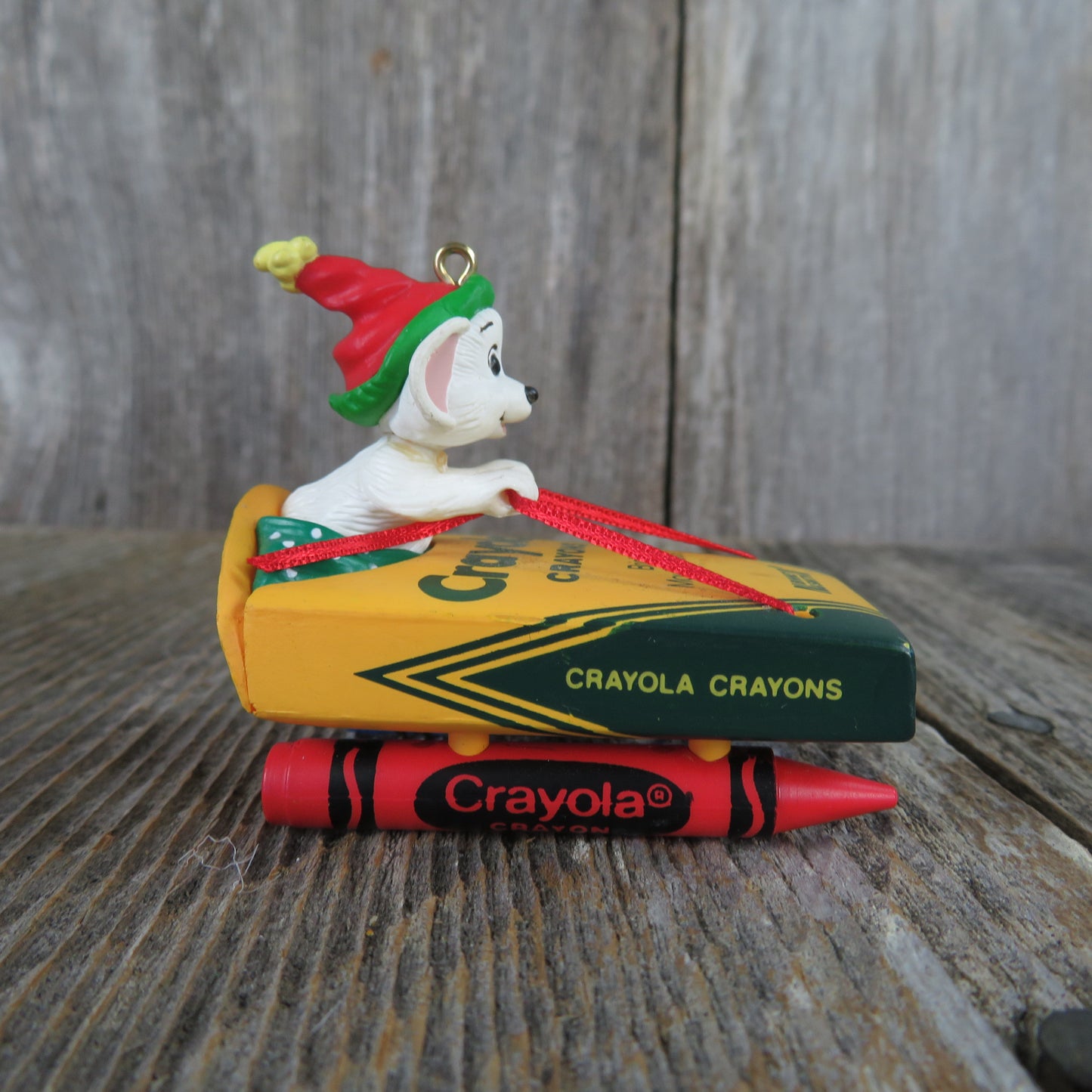 Vintage Crayola Mouse Sled Ornament Hallmark Crayon Mice Ski Snow 1990 Holiday Home Decor Christmas Decor