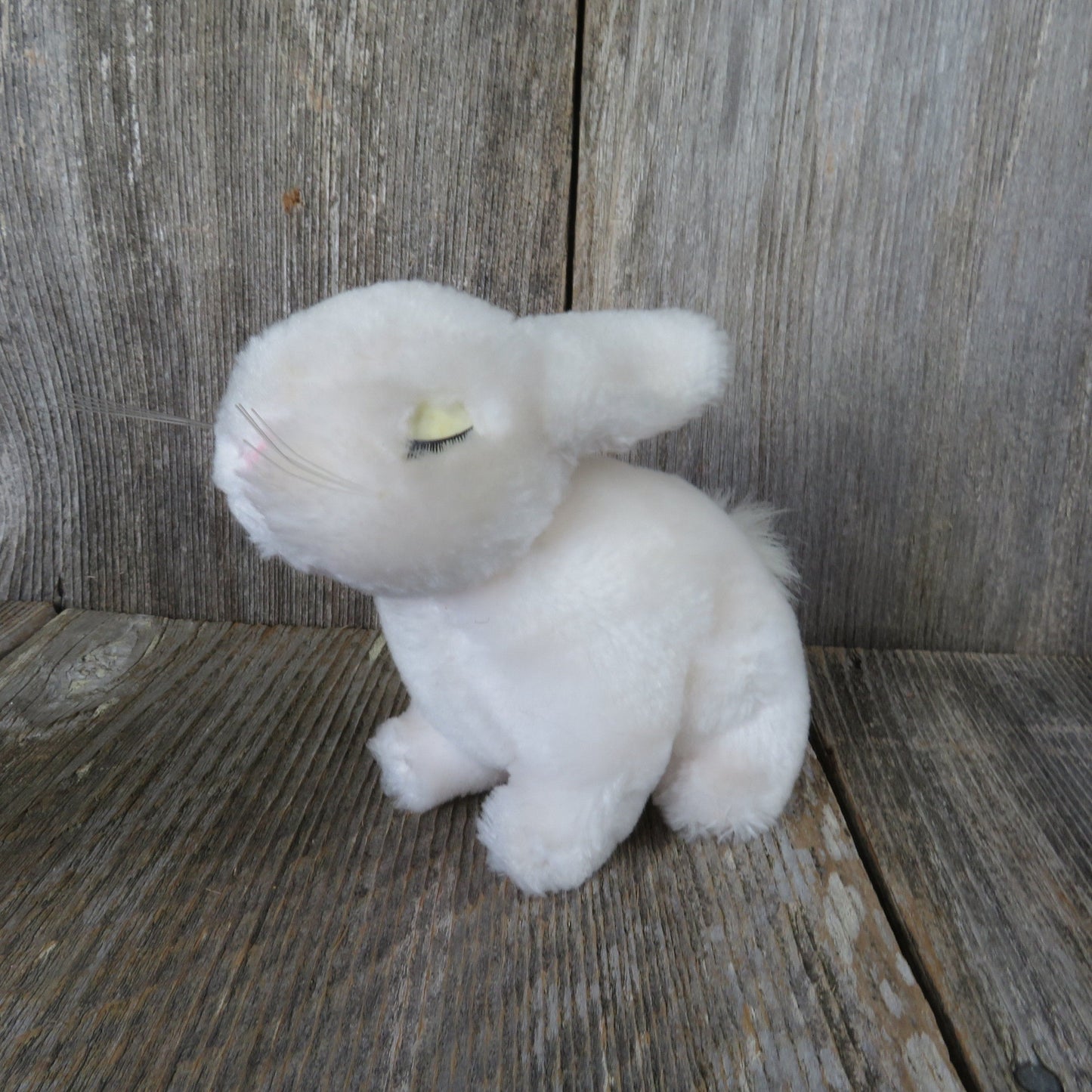 Vintage White Bunny Plush Rabbit with Eyelashes Realistic Easter Stuffed Animal All Fours Standing