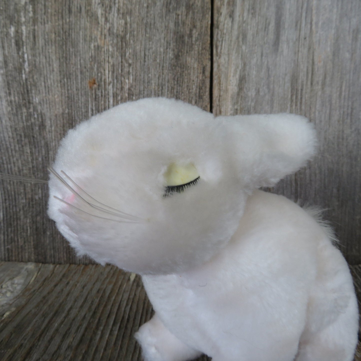 Vintage White Bunny Plush Rabbit with Eyelashes Realistic Easter Stuffed Animal All Fours Standing