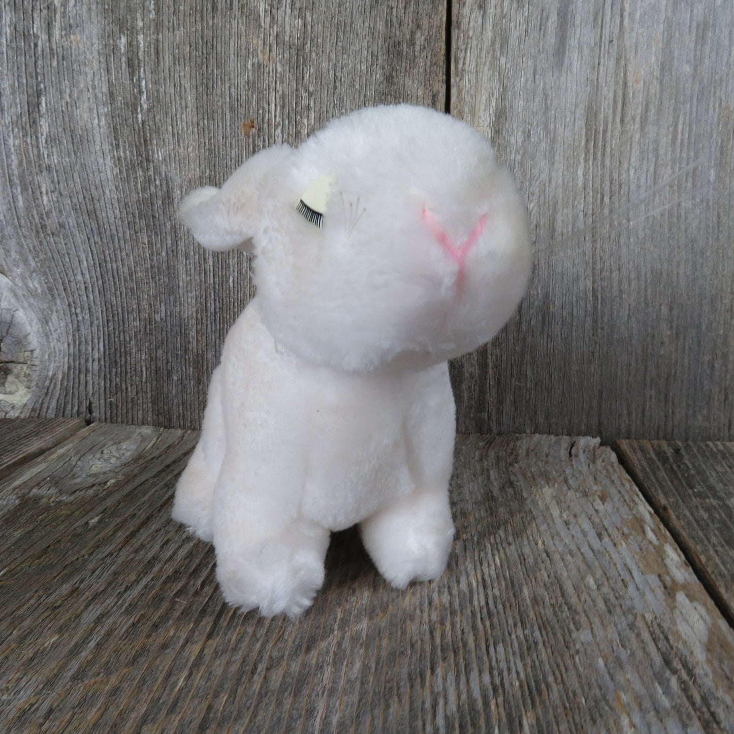 Vintage White Bunny Plush Rabbit with Eyelashes Realistic Easter Stuffed Animal All Fours Standing