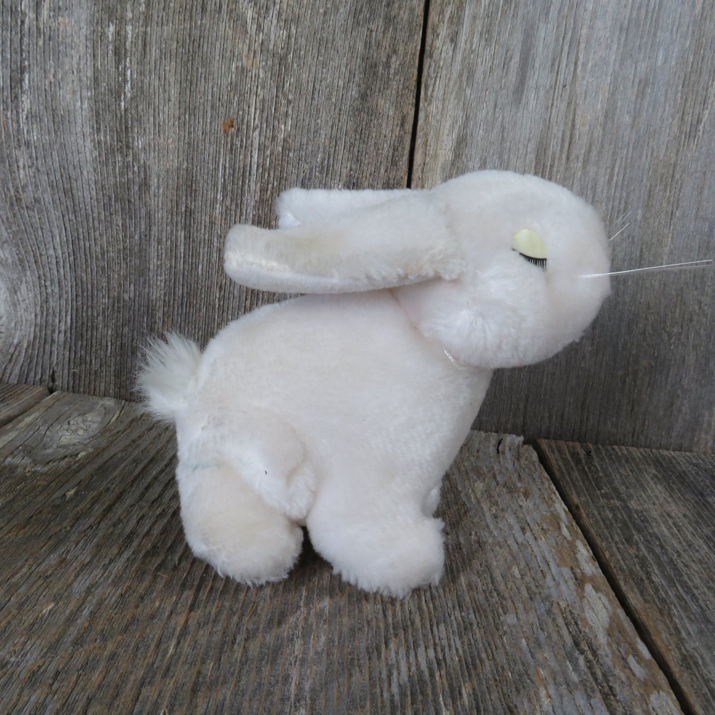 Vintage White Bunny Plush Rabbit with Eyelashes Realistic Easter Stuffed Animal All Fours Standing