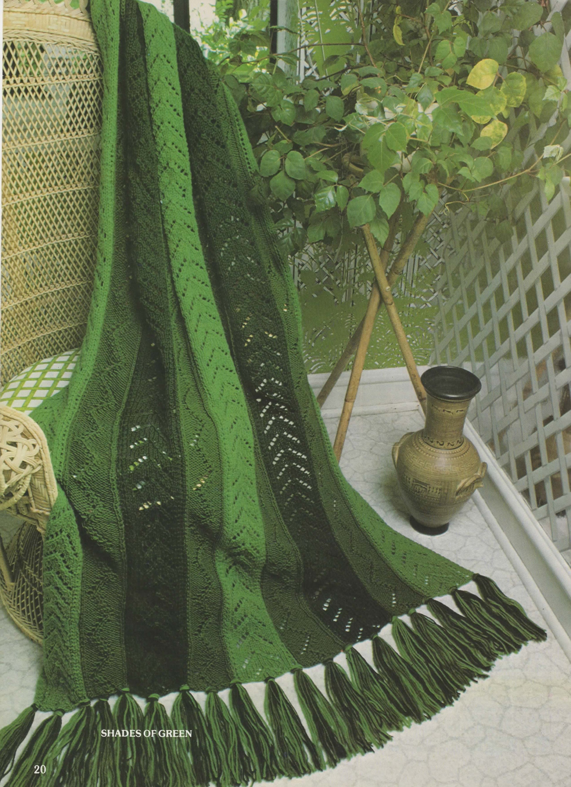 Vintage Knit Afghan Pattern Shades of Green Downloadable PDF - At Grandma's Table