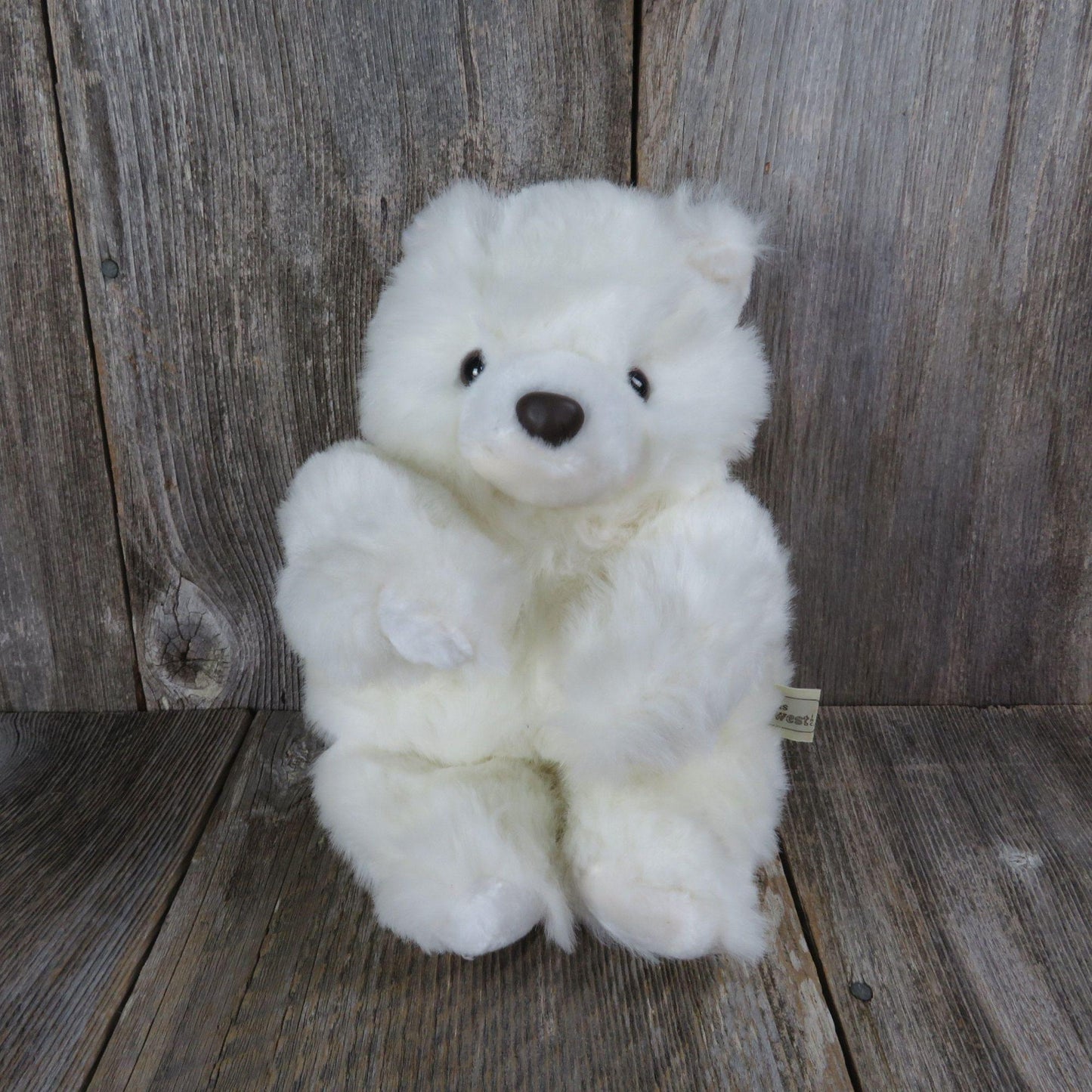 Vintage Teddy Bear Plush Shaggy Sitting White Brown Nose Designs West Stuffed Animal Korea